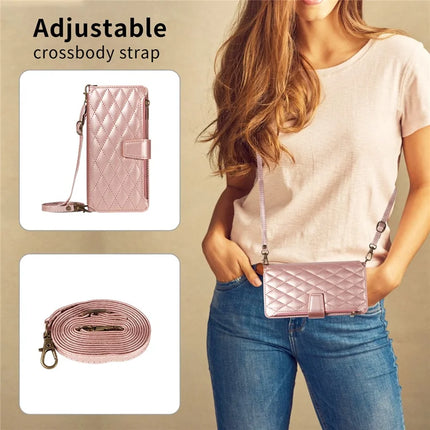 For iPhone 16 Pro Max Leather Case with Card Holder, Straps, RFID Blocking Wallet Phone Cover Rhombus Pattern