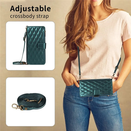 For iPhone 16 Pro Max Leather Case with Card Holder, Straps, RFID Blocking Wallet Phone Cover Rhombus Pattern