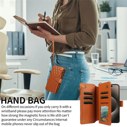 For iPhone 16 Pro Max Leather Case with Card Holder, Straps, RFID Blocking Wallet Phone Cover Rhombus Pattern