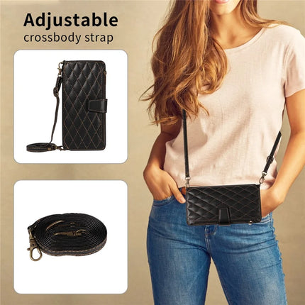 For iPhone 16 Pro Max Leather Case with Card Holder, Straps, RFID Blocking Wallet Phone Cover Rhombus Pattern