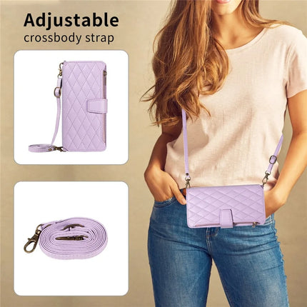 For iPhone 16 Pro Max Leather Case with Card Holder, Straps, RFID Blocking Wallet Phone Cover Rhombus Pattern