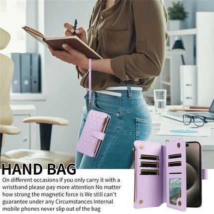 For iPhone 16 Pro Max Leather Case with Card Holder, Straps, RFID Blocking Wallet Phone Cover Rhombus Pattern