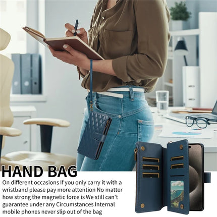 For iPhone 16 Pro Max Leather Case with Card Holder, Straps, RFID Blocking Wallet Phone Cover Rhombus Pattern