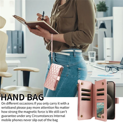 For iPhone 16 Pro Max Leather Case with Card Holder, Straps, RFID Blocking Wallet Phone Cover Rhombus Pattern