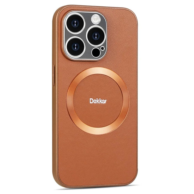 DEKKER For iPhone 15 Pro Max Back Cover Compatible with MagSafe PU+TPU Phone Case - Orange
