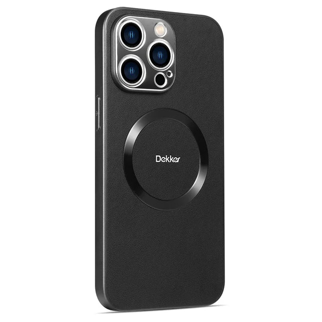 DEKKER For iPhone 15 Pro Back Cover Compatible with MagSafe PU+TPU Phone Case - Black