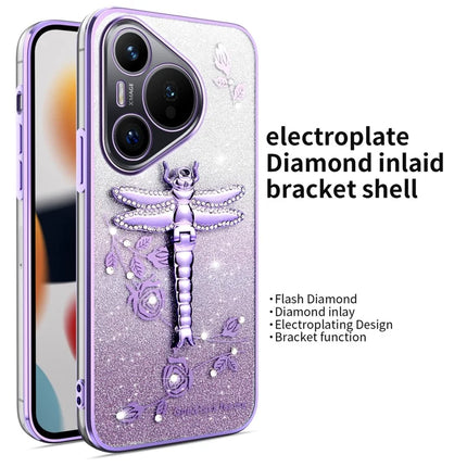 KADEM For Huawei Pura 70 Case Dragonfly Kickstand TPU Flowers Glitter Phone Cover