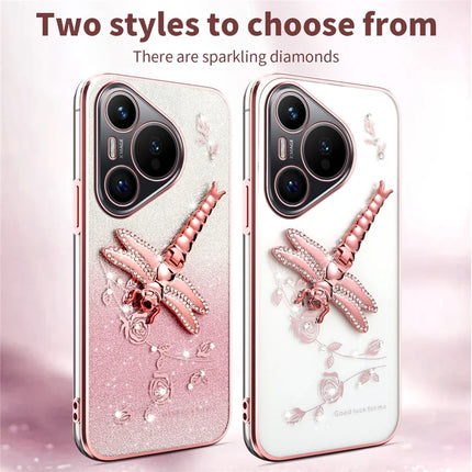 KADEM For Huawei Pura 70 Case Dragonfly Kickstand TPU Flowers Glitter Phone Cover