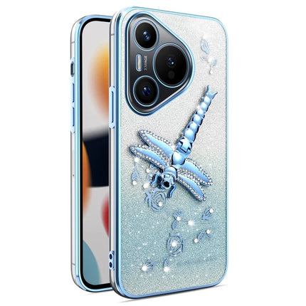 KADEM For Huawei Pura 70 Case Dragonfly Kickstand TPU Flowers Glitter Phone Cover - Blue