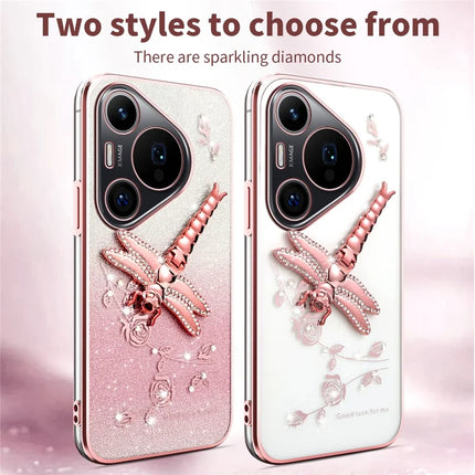 KADEM For Huawei Pura 70 Pro / Pura 70 Pro+ Case Dragonfly Kickstand TPU Flowers Glitter Phone Cover