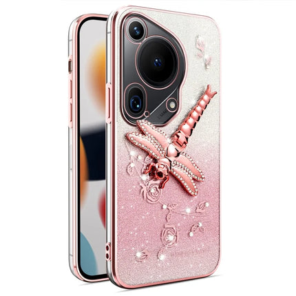 KADEM For Huawei Pura 70 Ultra Case Dragonfly Kickstand TPU Flowers Glitter Phone Cover - Pink