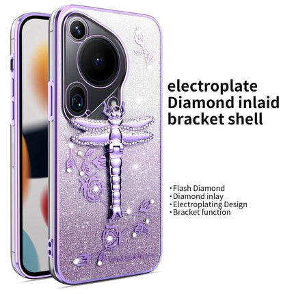 KADEM For Huawei Pura 70 Ultra Case Dragonfly Kickstand TPU Flowers Glitter Phone Cover