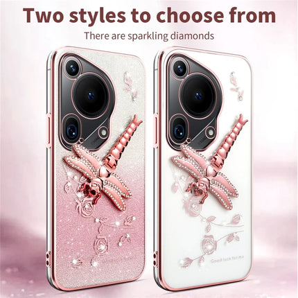 KADEM For Huawei Pura 70 Ultra Case Dragonfly Kickstand TPU Flowers Glitter Phone Cover