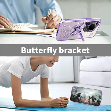 KADEM For Huawei Pura 70 Ultra Case Dragonfly Kickstand TPU Flowers Glitter Phone Cover
