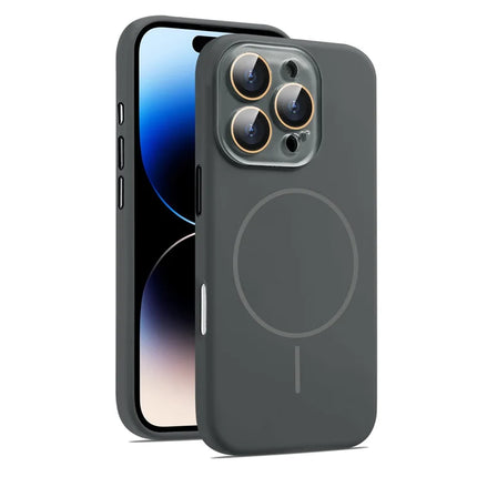For iPhone 16 Pro Case Compatible with MagSafe Liquid Silicone Anti-Drop Phone Cover with Lens Film - Grey
