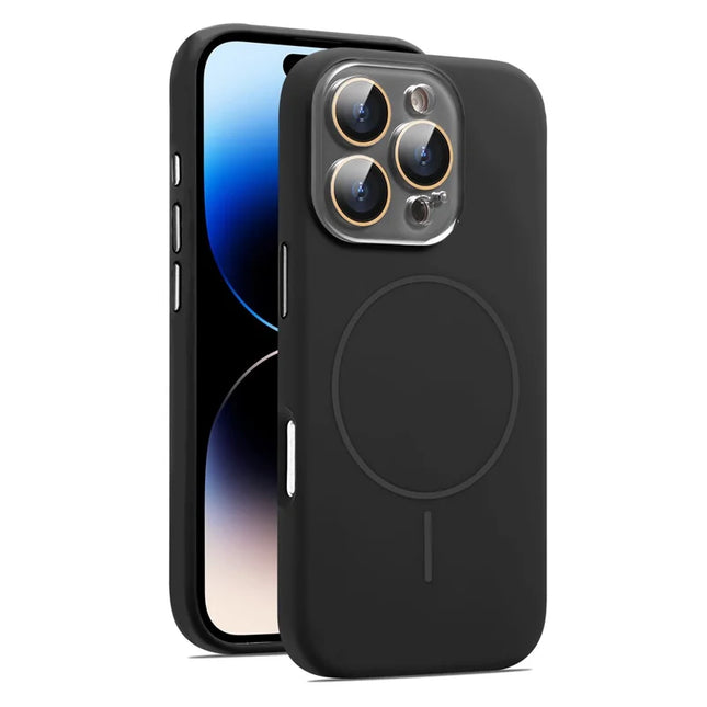 For iPhone 16 Pro Max Case Compatible with MagSafe Liquid Silicone Anti-Drop Phone Cover with Lens Film - Black