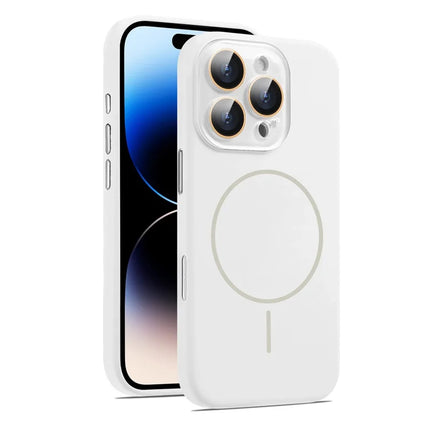 For iPhone 16 Pro Max Case Compatible with MagSafe Liquid Silicone Anti-Drop Phone Cover with Lens Film - White