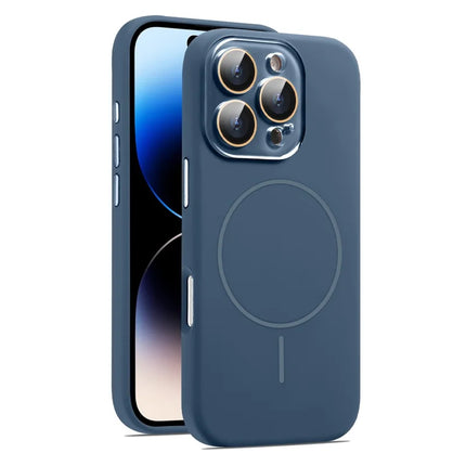 For iPhone 16 Pro Max Case Compatible with MagSafe Liquid Silicone Anti-Drop Phone Cover with Lens Film - Sapphire
