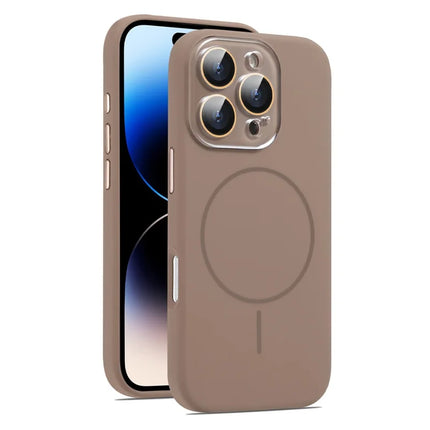 For iPhone 16 Pro Max Case Compatible with MagSafe Liquid Silicone Anti-Drop Phone Cover with Lens Film - Brown