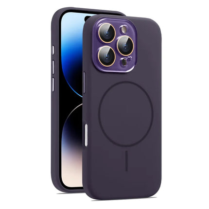 For iPhone 16 Pro Max Case Compatible with MagSafe Liquid Silicone Anti-Drop Phone Cover with Lens Film - Dark Purple