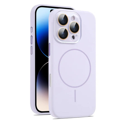 For iPhone 16 Pro Max Case Compatible with MagSafe Liquid Silicone Anti-Drop Phone Cover with Lens Film - Light Purple