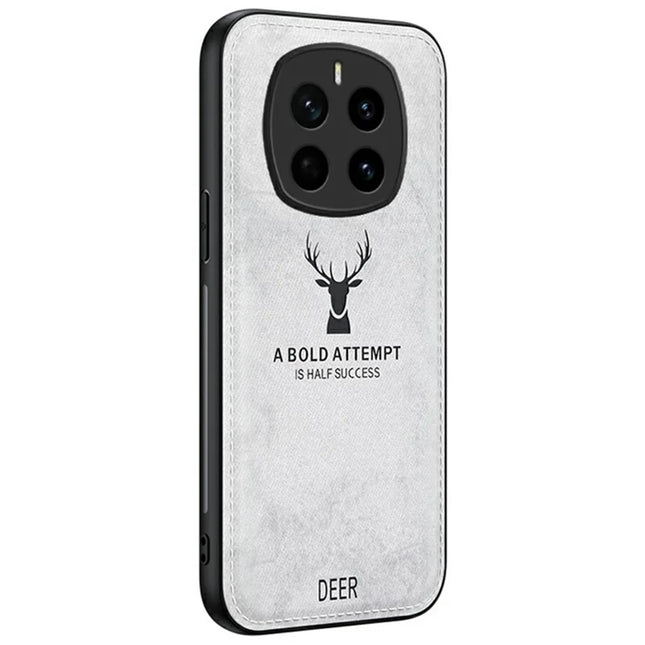 For Honor Magic7 5G Case Deer Pattern Cloth Texture PU Leather Hybrid Phone Cover - Grey