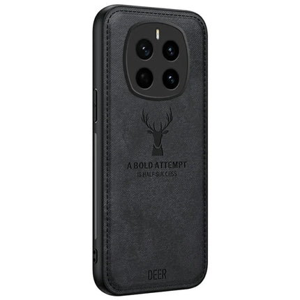 For Honor Magic7 5G Case Deer Pattern Cloth Texture PU Leather Hybrid Phone Cover - Black