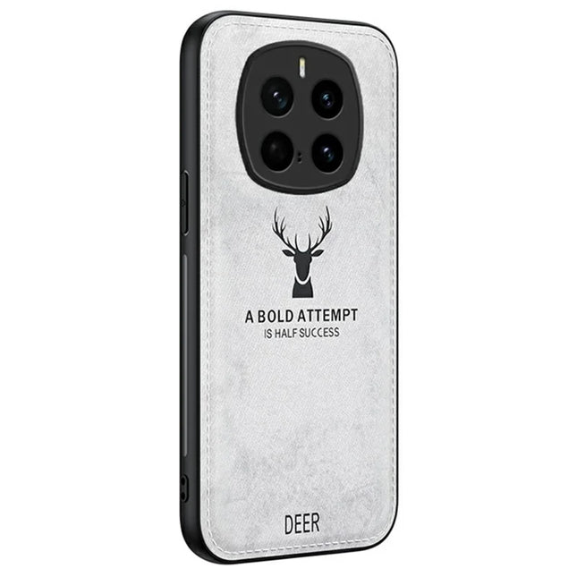 For Honor Magic7 Pro 5G Case Deer Pattern Cloth Texture PU Leather Hybrid Phone Cover - Grey