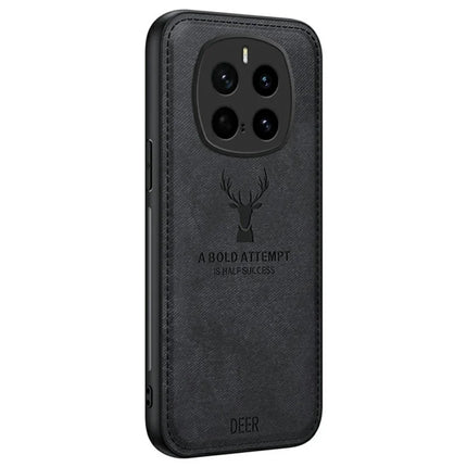 For Honor Magic7 Pro 5G Case Deer Pattern Cloth Texture PU Leather Hybrid Phone Cover - Black