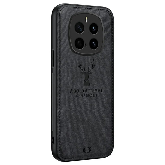 For Honor Magic7 Pro 5G Case Deer Pattern Cloth Texture PU Leather Hybrid Phone Cover - Black