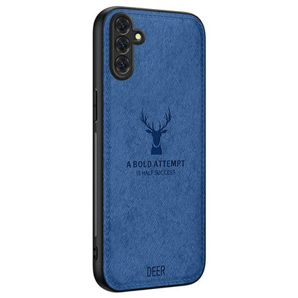 For Samsung Galaxy A16 4G / 5G Case Deer Pattern Cloth Texture PU Leather Hybrid Phone Cover - Blue
