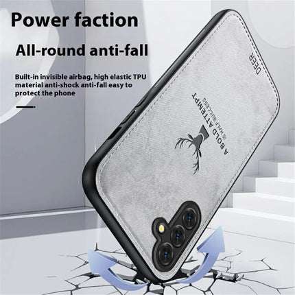 For Samsung Galaxy A16 4G / 5G Case Deer Pattern Cloth Texture PU Leather Hybrid Phone Cover