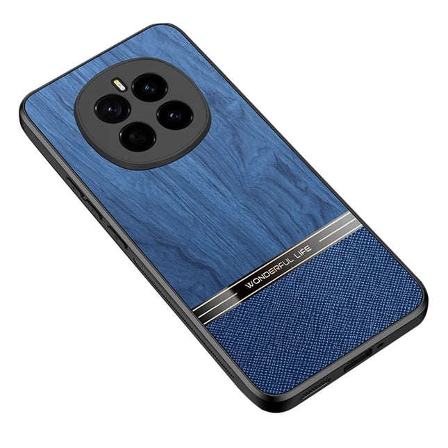 For Honor Magic7 5G Case Wood Texture Leather Coated TPU Phone Protective Cover - Blue