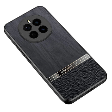 For Honor Magic7 5G Case Wood Texture Leather Coated TPU Phone Protective Cover - Black