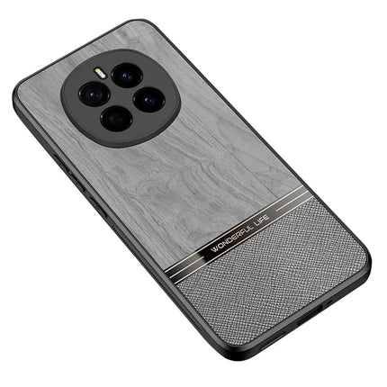 For Honor Magic7 5G Case Wood Texture Leather Coated TPU Phone Protective Cover - Grey