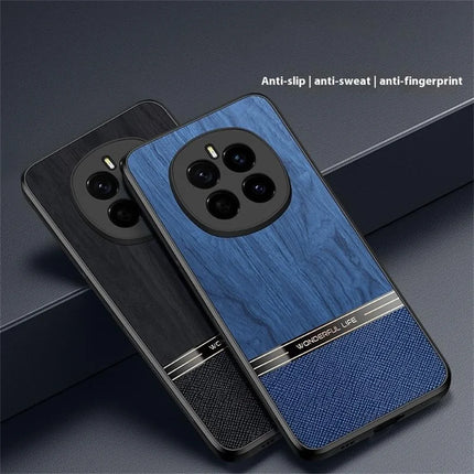 For Honor Magic7 5G Case Wood Texture Leather Coated TPU Phone Protective Cover