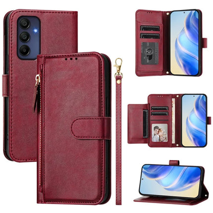 For Samsung Galaxy A16 5G / Galaxy A16 4G Case Zipper Pocket Multiple Card Slots Leather Phone Cover - Red