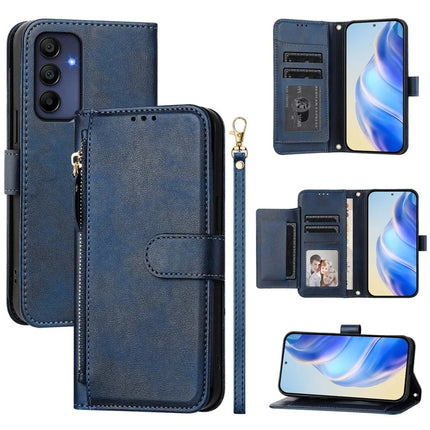 For Samsung Galaxy A16 5G / Galaxy A16 4G Case Zipper Pocket Multiple Card Slots Leather Phone Cover - Blue