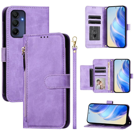 For Samsung Galaxy A16 5G / Galaxy A16 4G Case Zipper Pocket Multiple Card Slots Leather Phone Cover - Purple