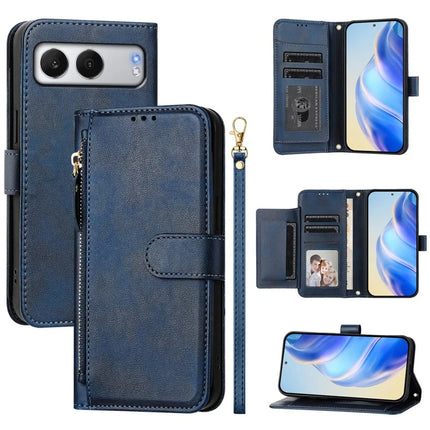 For OnePlus Nord 4 Case Zipper Pocket Multiple Card Slots Leather Phone Cover - Blue