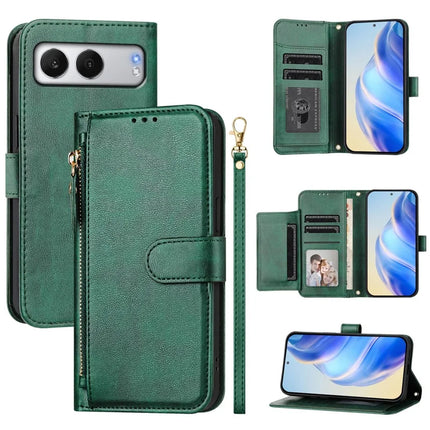 For OnePlus Nord 4 Case Zipper Pocket Multiple Card Slots Leather Phone Cover - Green