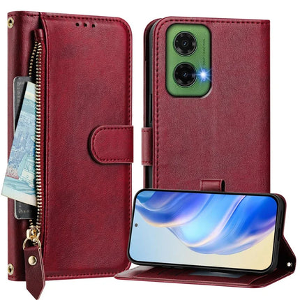 For Motorola Moto G35 5G Case Zipper Pocket Multiple Card Slots Leather Phone Cover