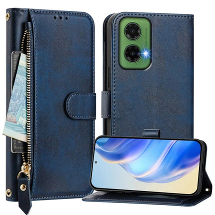 For Motorola Moto G35 5G Case Zipper Pocket Multiple Card Slots Leather Phone Cover