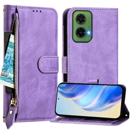 For Motorola Moto G35 5G Case Zipper Pocket Multiple Card Slots Leather Phone Cover