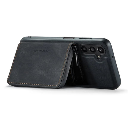 For Samsung Galaxy A16 5G Case JEEHOOD J02 Leather Back Cover with Detachable Zipper Card Holder Kickstand