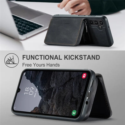 For Samsung Galaxy A16 5G Case JEEHOOD J02 Leather Back Cover with Detachable Zipper Card Holder Kickstand