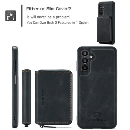 For Samsung Galaxy A16 5G Case JEEHOOD J02 Leather Back Cover with Detachable Zipper Card Holder Kickstand