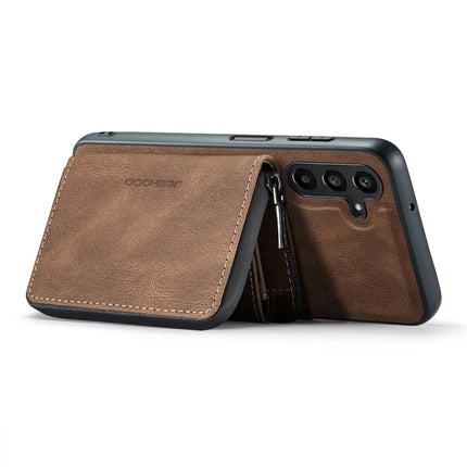 For Samsung Galaxy A16 5G Case JEEHOOD J02 Leather Back Cover with Detachable Zipper Card Holder Kickstand