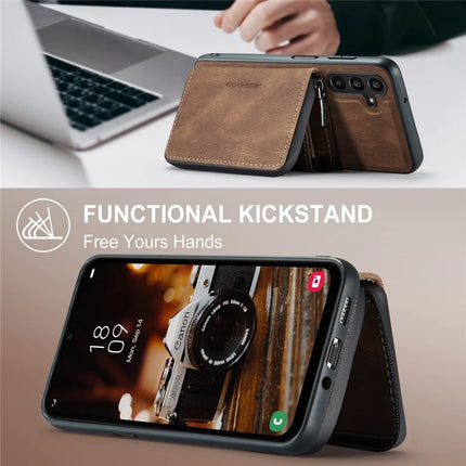 For Samsung Galaxy A16 5G Case JEEHOOD J02 Leather Back Cover with Detachable Zipper Card Holder Kickstand