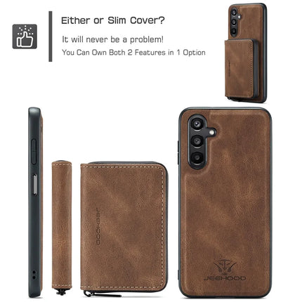 For Samsung Galaxy A16 5G Case JEEHOOD J02 Leather Back Cover with Detachable Zipper Card Holder Kickstand